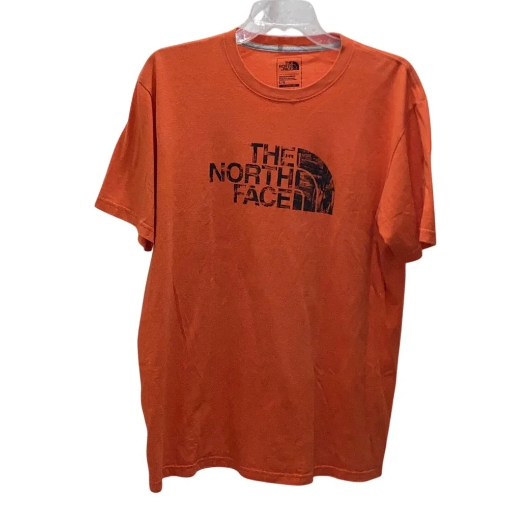 The North Face Mens Graphic T-Shirt Orange Heather Distressed Logo Large L P217